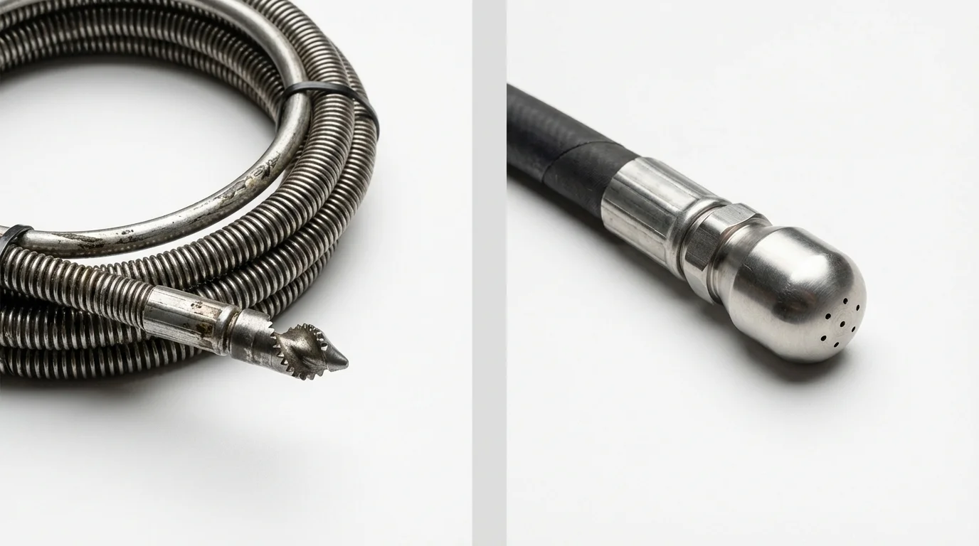 Drain snake cable and hydro jetting nozzle used for drain cleaning in Slocomb, AL