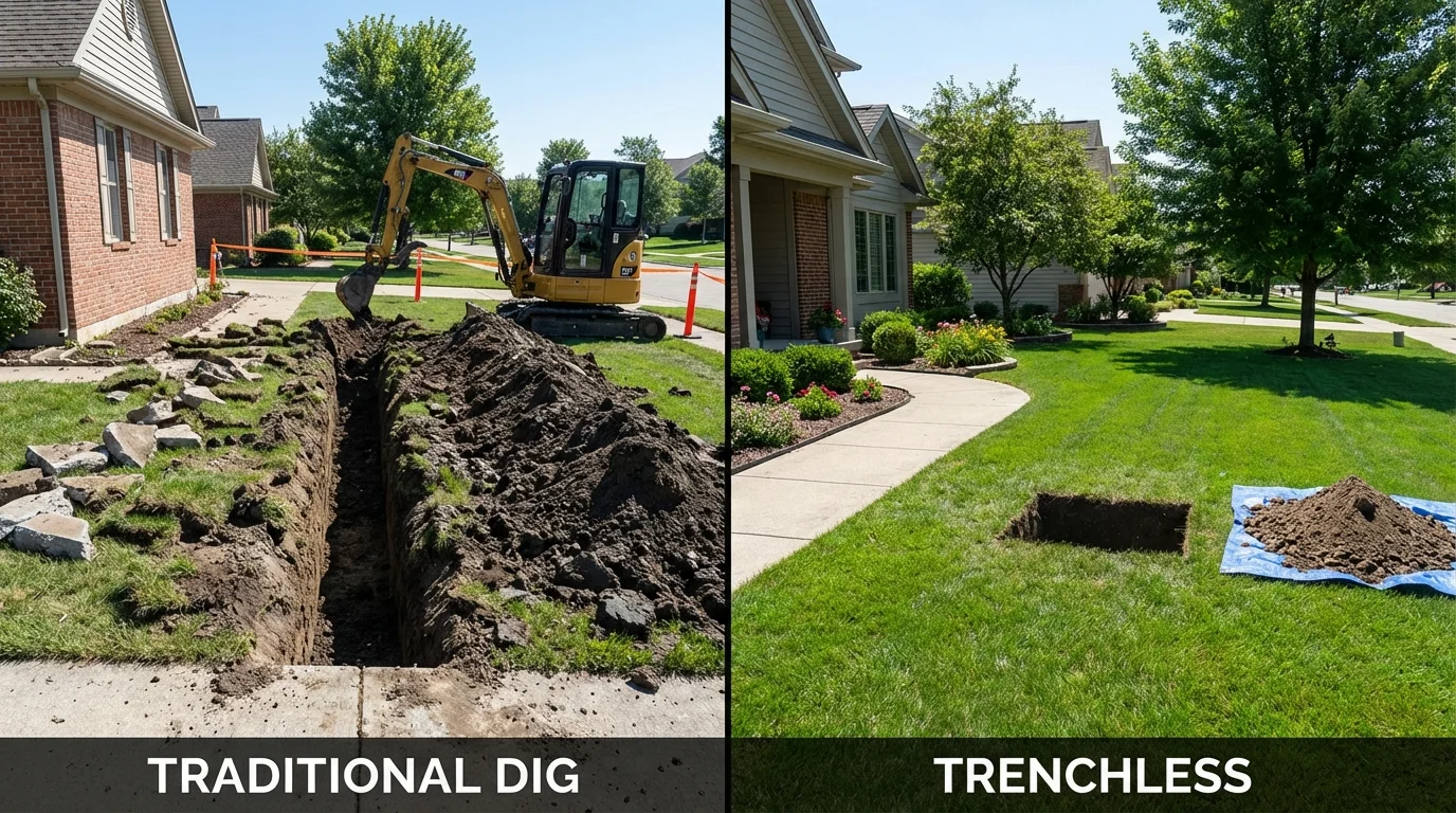 Trenchless sewer repair with minimal yard damage versus traditional excavation in Slocomb, AL